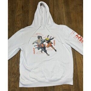 Naruto Shippuden Hoodie 2007 Viz Media Spellout Sleeve White Mens Large Anime